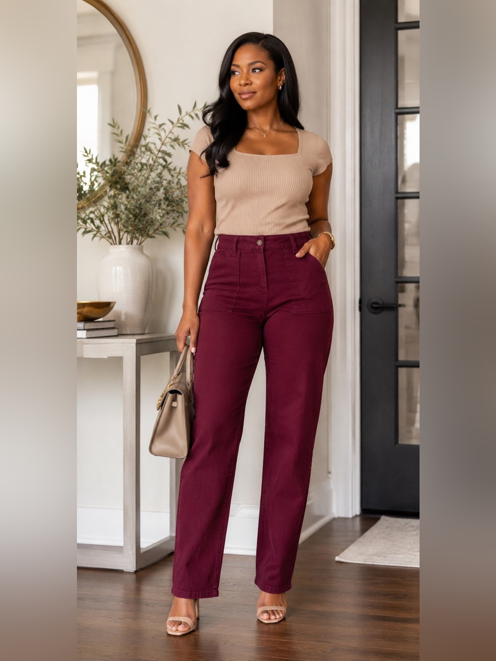 Vin+Velvet America Burgundy Velvet Pants